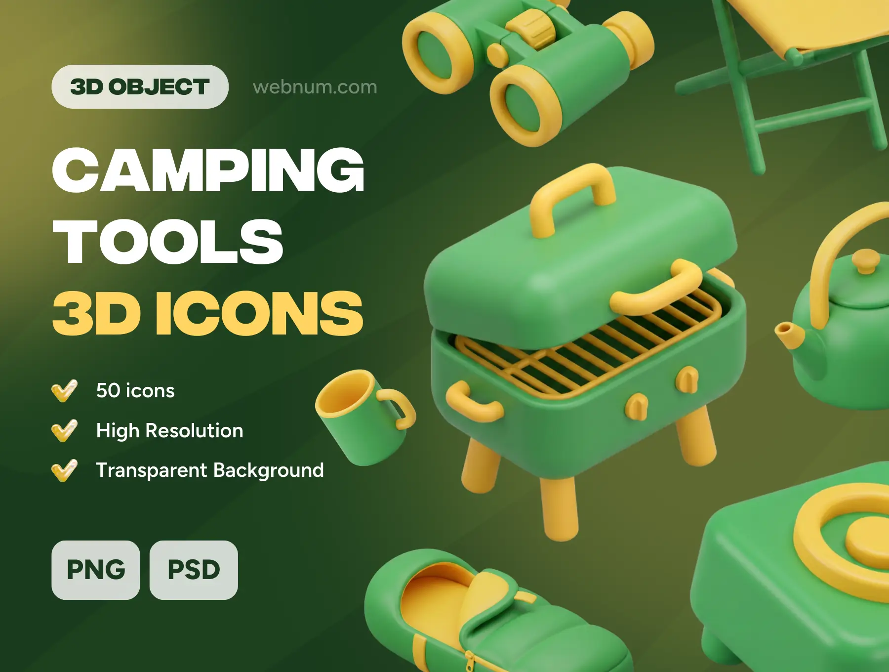 Camping Tools 3D icons