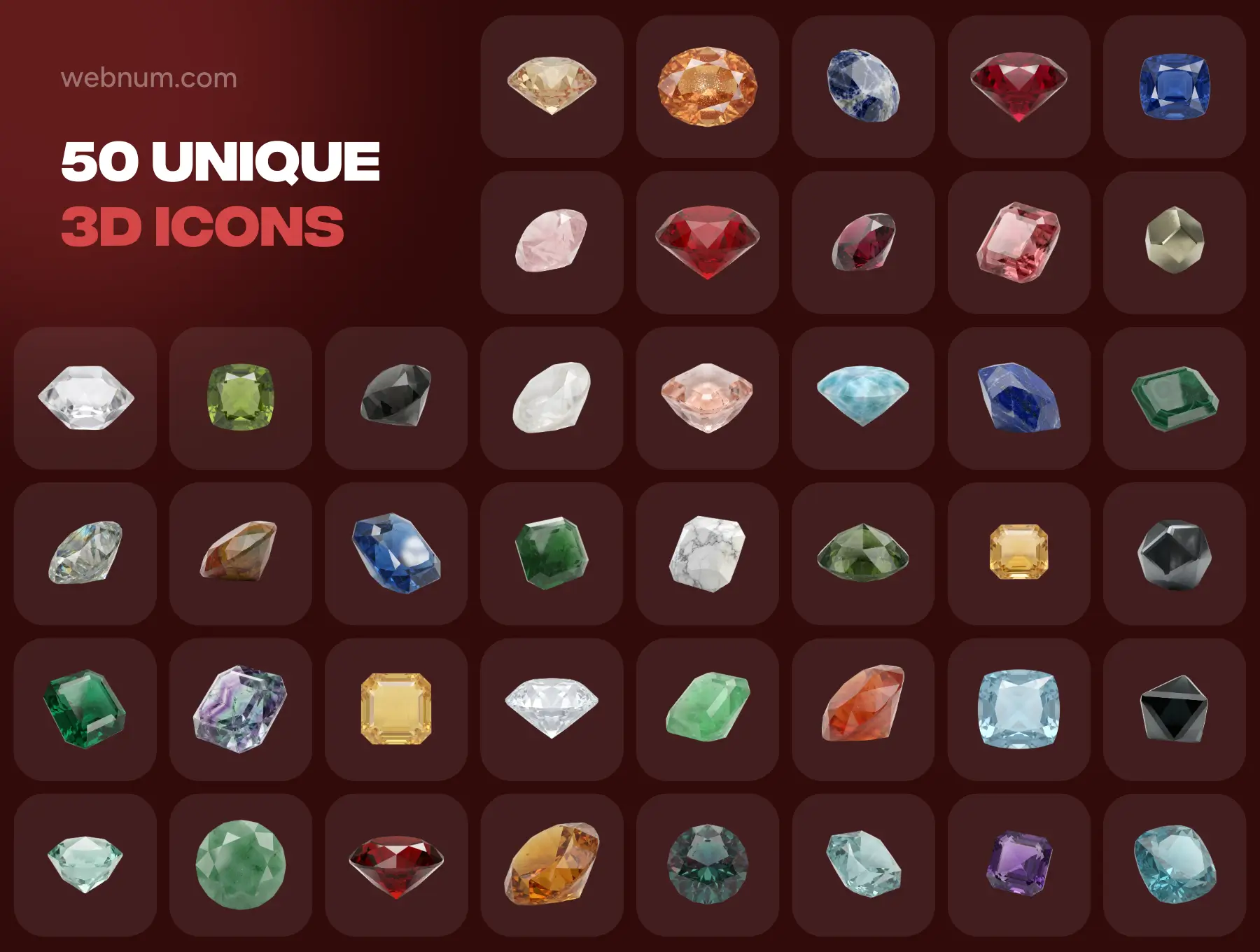 Diamonds & Gems 3D icons - Image 6